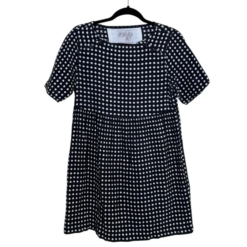 Ace & Jig Mini Dress Women’s Medium Black White Polka Dot Linen Cotton Boho Chic